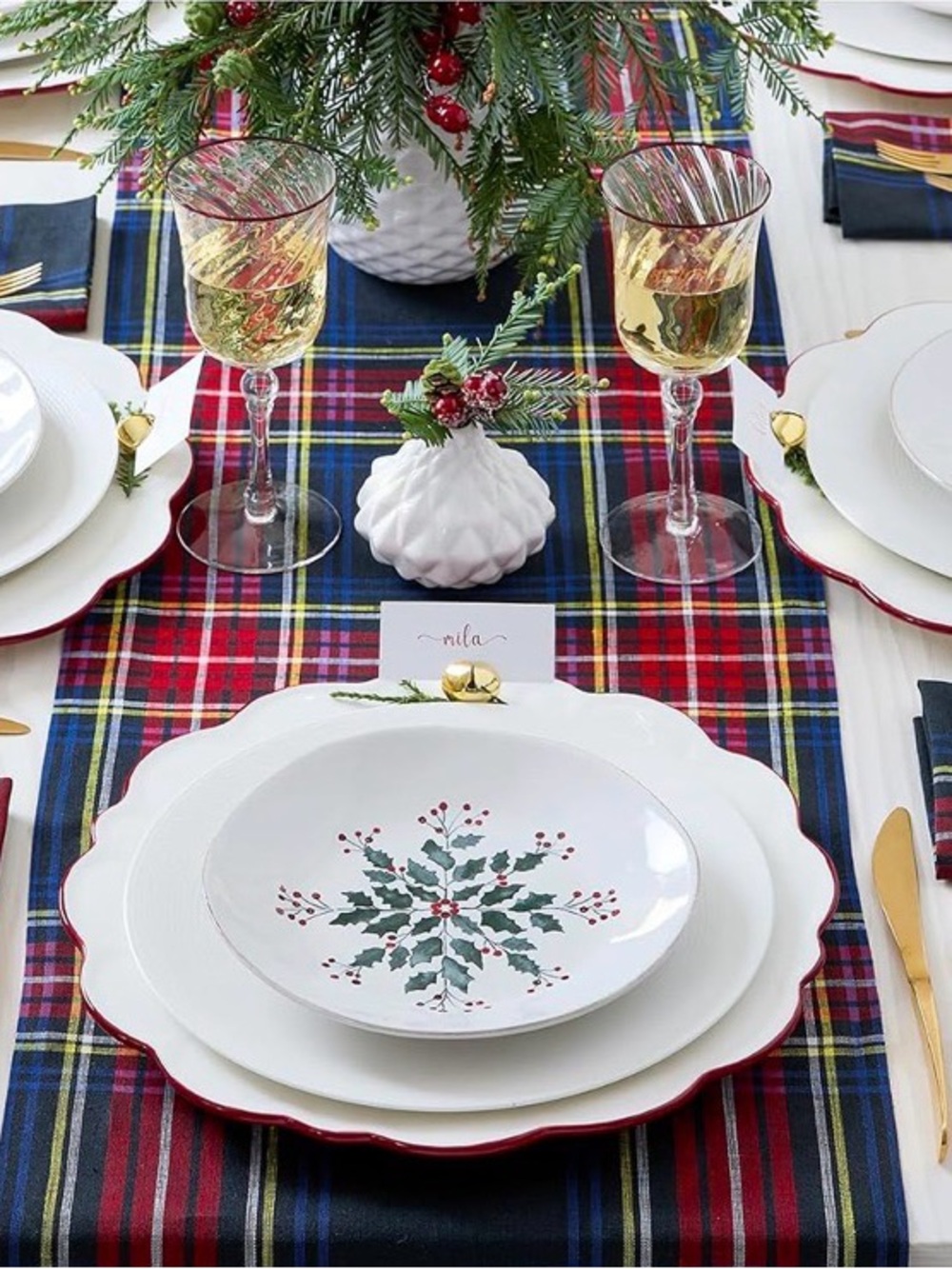 Solino‎ Home Pure Linen 120" Table Runner Black Jewel Plaid Ralph Aesthetic NEW
